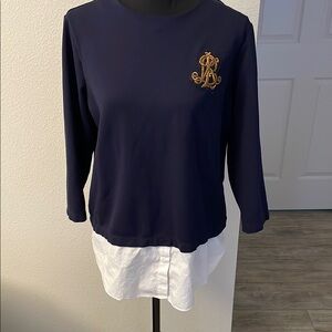 Ralph Lauren Blue and White Boxy Blouse